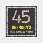 [ Thumbnail: 45th Birthday: Floral Flowers Number, Custom Name Napkins ]