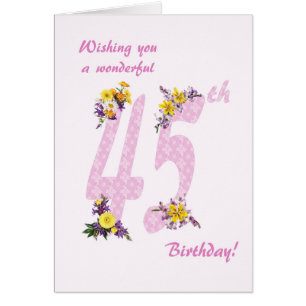 45th Birthday Flower Decorated Numbers Cards