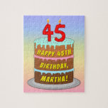 [ Thumbnail: 45th Birthday: Fun Cake and Candles + Custom Name Jigsaw Puzzle ]