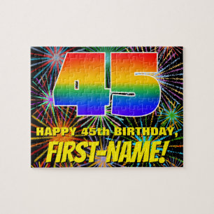 45th Birthday: Fun, Colorful Celebratory Fireworks Jigsaw Puzzle