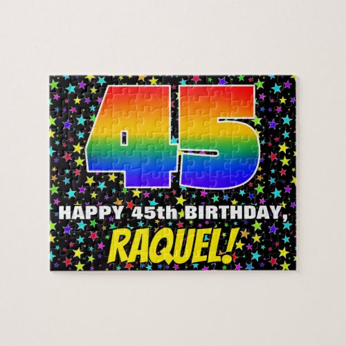 45th Birthday  Fun Colorful Star Field Pattern Jigsaw Puzzle