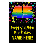 [ Thumbnail: 45th Birthday: Fun, Colorful Stars + Rainbow # 45 Card ]