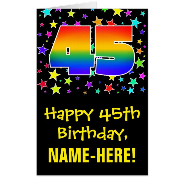 45th Birthday: Fun, Colorful Stars + Rainbow # 45 Card (Front)