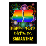 [ Thumbnail: 45th Birthday: Fun Fireworks Pattern & Rainbow 45 Card ]