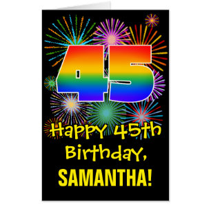 45th Birthday: Fun Fireworks Pattern & Rainbow 45 Card