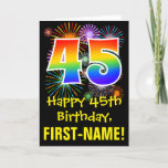 [ Thumbnail: 45th Birthday: Fun Fireworks Pattern + Rainbow 45 Card ]