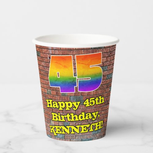 45th Birthday Fun Graffiti_Inspired Rainbow 45 Paper Cups