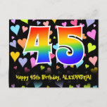 [ Thumbnail: 45th Birthday: Fun Hearts Pattern, Rainbow 45 Postcard ]