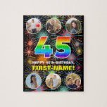 [ Thumbnail: 45th Birthday: Fun Rainbow #, Custom Name + Photos Jigsaw Puzzle ]