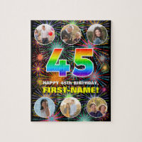 45th Birthday: Fun Rainbow #, Custom Name + Photos