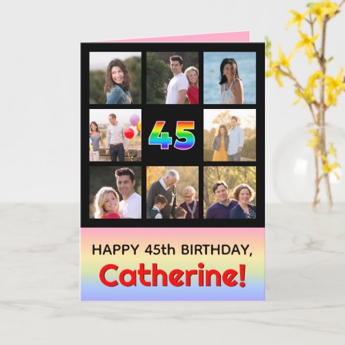 45th Birthday Fun Rainbow  Custom Photos  Name Card