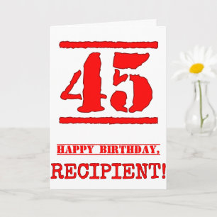 45th Birthday: Fun, Red Rubber Stamp Inspired Look Card