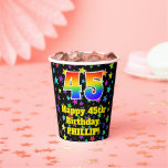[ Thumbnail: 45th Birthday: Fun Stars Pattern and Rainbow 45 Paper Cups ]