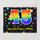 [ Thumbnail: 45th Birthday: Fun Stars Pattern, Rainbow 45, Name Postcard ]