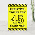 [ Thumbnail: 45th Birthday: Fun Stencil Style Text, Custom Name Card ]