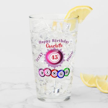 45th Birthday Funny Bingo Themed Glass by Flissitations at Zazzle