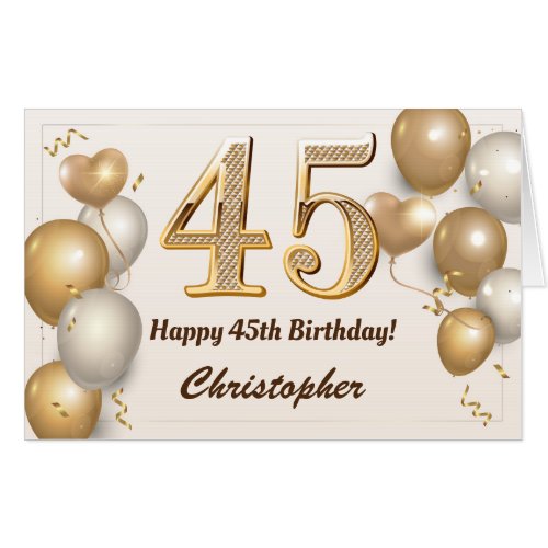 45th Birthday Gold Balloons Confetti Extra Large Card