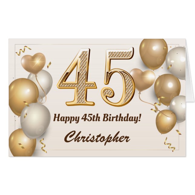 45th Birthday Gold Balloons Confetti Extra Large Card (Front Horizontal)