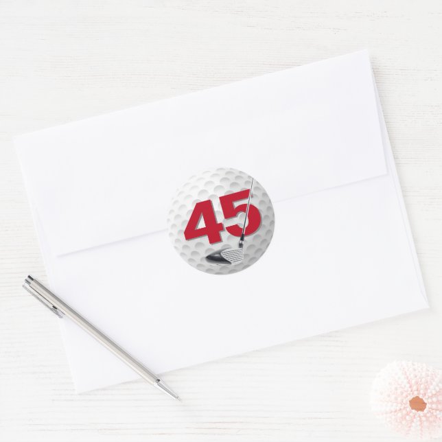 45th Birthday Golf Ball Design Classic Round Sticker (Envelope)