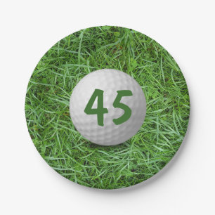 45th Birthday Golf Ball on Grass Paper Plate