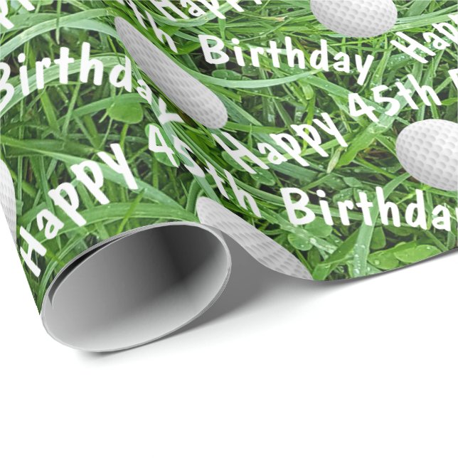 45th Birthday Golf Balls on Grass Wrapping Paper (Roll Corner)