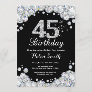 45th Birthday Invitation Chalkboard Silver Diamond