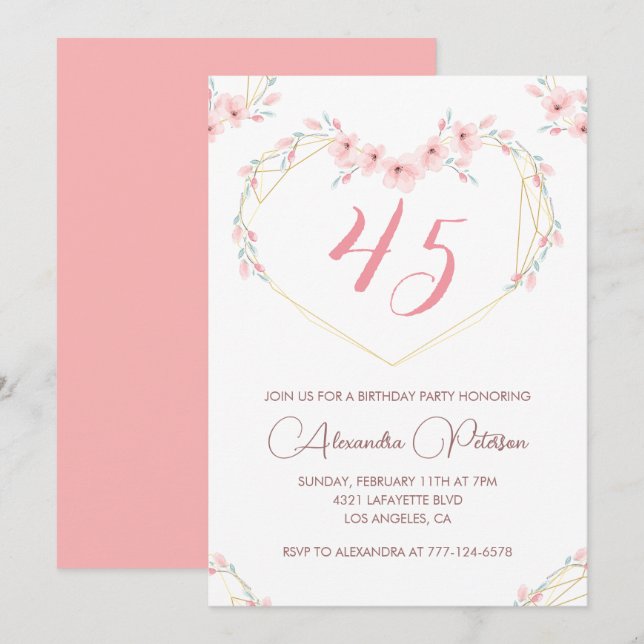 45th birthday invitations Boho Floral Elegant  (Front/Back)