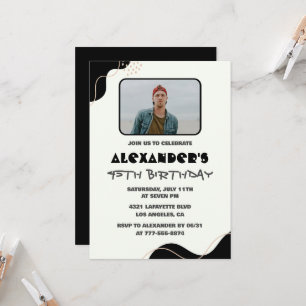 45th birthday invitations Men Black Simple Photo