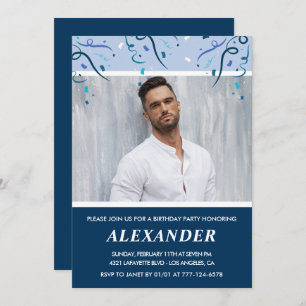45th birthday invitations Men Photo Navy Blue