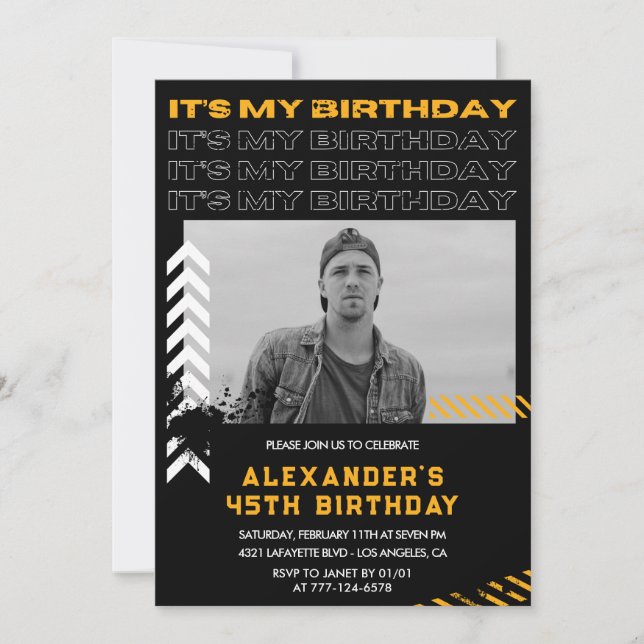 45th birthday invitations Men Photo Spray paint (Front)