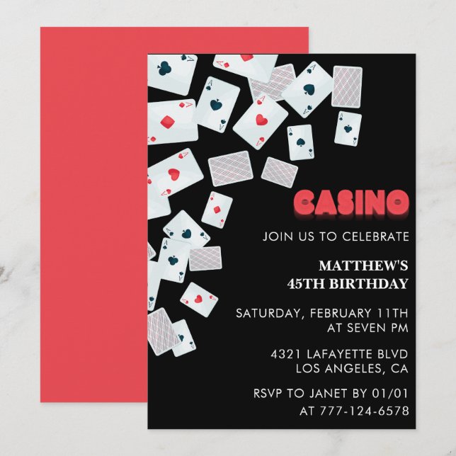 45th birthday invitations Men Poker Casino Vegas (Front/Back)