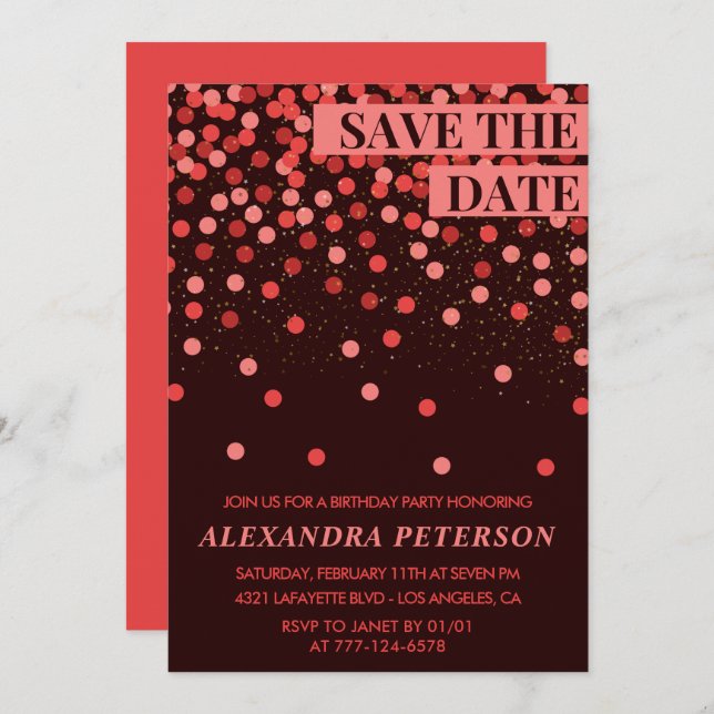 45th birthday invitations Save the date Confetti  (Front/Back)