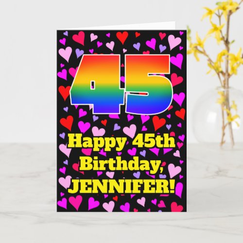 45th Birthday Loving Hearts Pattern Rainbow  45 Card