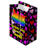 [ Thumbnail: 45th Birthday: Loving Hearts Pattern, Rainbow # 45 Gift Bag ]
