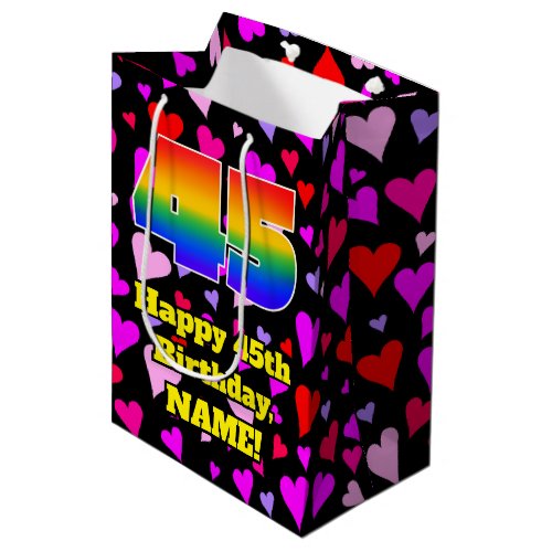 45th Birthday Loving Hearts Pattern Rainbow  45 Medium Gift Bag