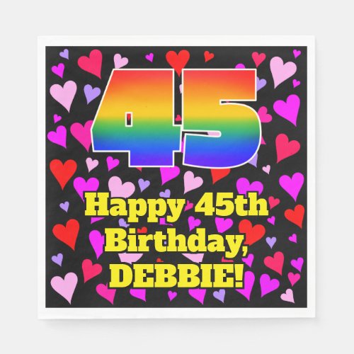 45th Birthday Loving Hearts Pattern Rainbow  45 Napkins