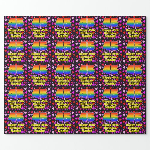 45th Birthday Loving Hearts Pattern Rainbow  45 Wrapping Paper