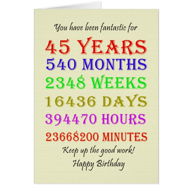 45th Birthday Milestones Cards (Front)