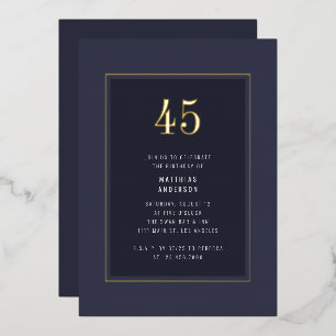 45th Birthday Minimal Elegant Dark Gold Frame Foil Invitation