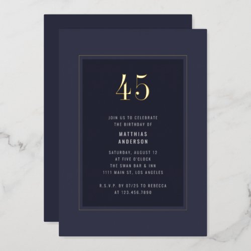 45th Birthday Minimal Elegant Dark Gold Frame Foil Invitation