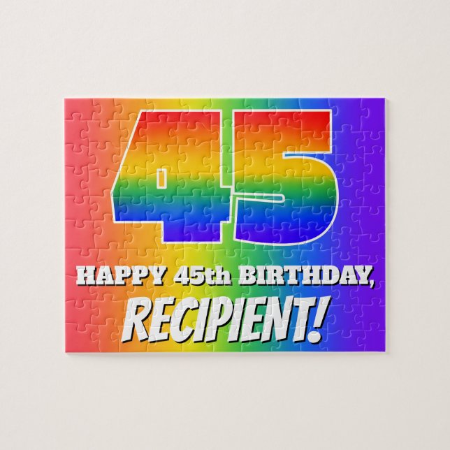 45th Birthday — Multicolored Rainbow Pattern “45” Jigsaw Puzzle (Horizontal)