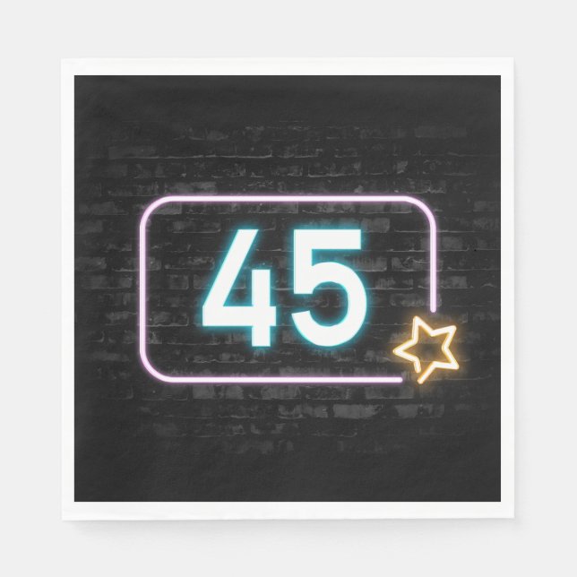 45th Birthday Neon Sign On Brick  Napkins (Front)