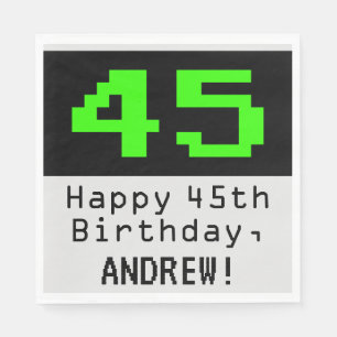 45th Birthday - Nerdy / Geeky Style "45" & Name Napkins