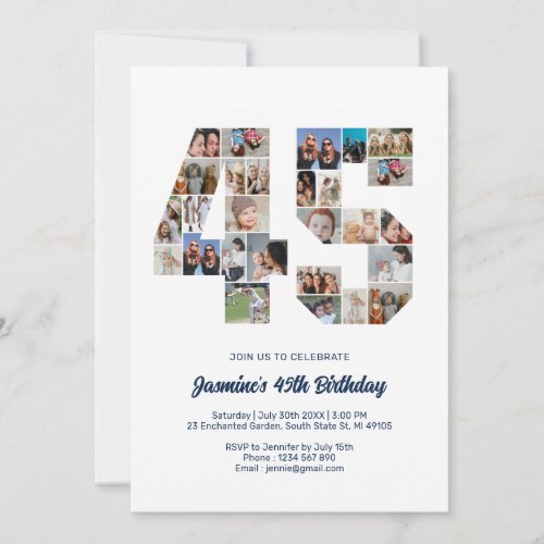 45th Birthday Number 45 Custom Photo Collage Invitation