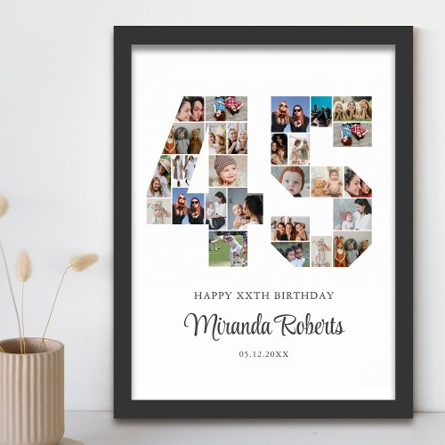 45th Birthday Number 45 Custom Photo Collage Poster