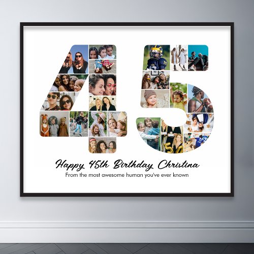 45th Birthday Number 45 Photo Collage Anniversary Poster