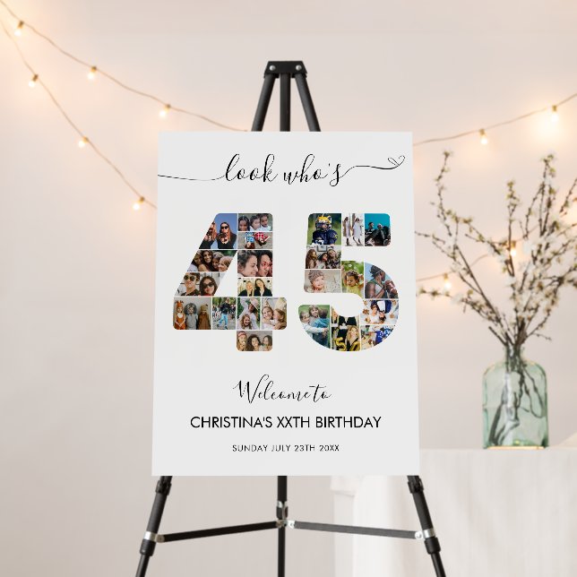 45th Birthday Number 45 Photo Collage Welcome Foam Board (In Situ (Stand))