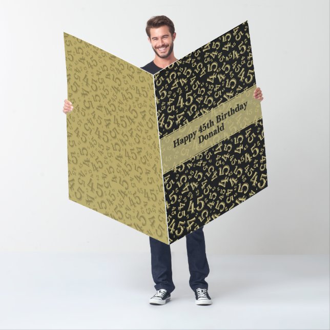 45th Birthday Number Pattern Black/Gold Jumbo Card (In Situ)