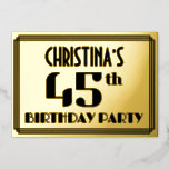 [ Thumbnail: 45th Birthday Party: Art Deco Look “45” and Name Invitation ]