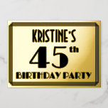 [ Thumbnail: 45th Birthday Party — Art Deco Look “45” + Name Invitation ]
